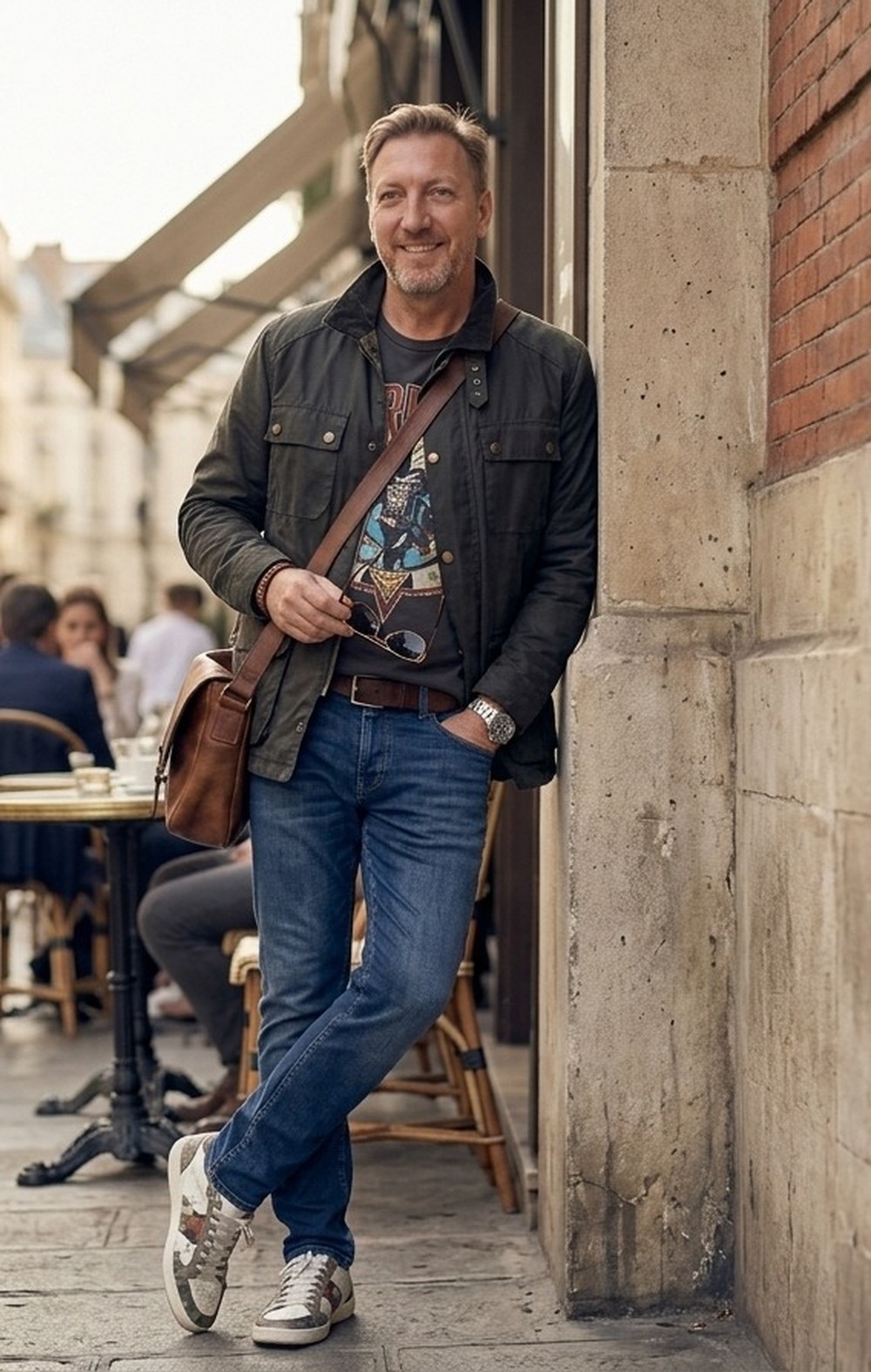 Werner van Zyl walking on a city street, holding a coffee